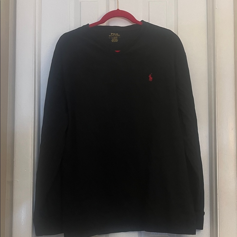 Ralph Lauren Black Long Sleeve Tee with Red Pony Logo